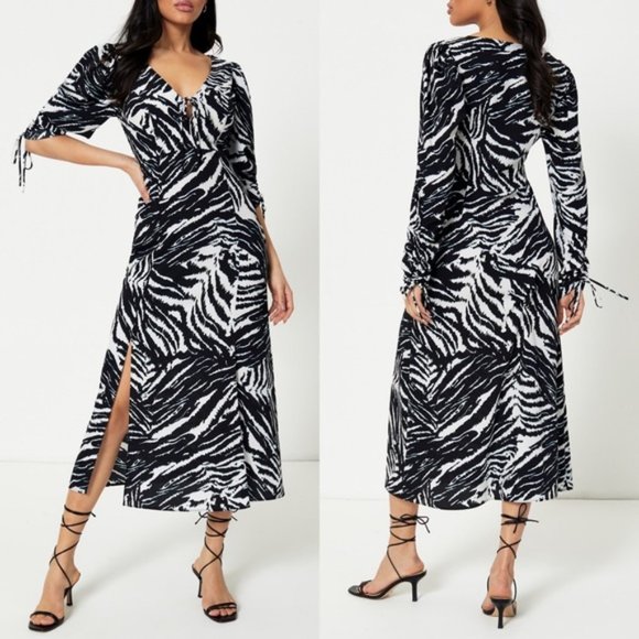 NWT TOPSHOP - Animal Print Long Sleeve Midi Dress - Picture 7 of 8